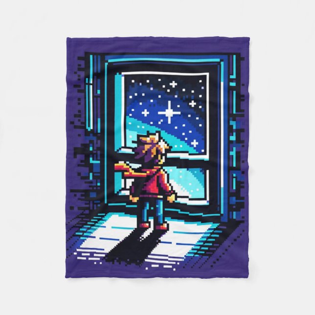 Pixelated Digital Exploration Fleece Blanket (Front)
