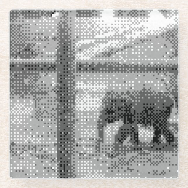 pixelated elephant glass coaster (Front)