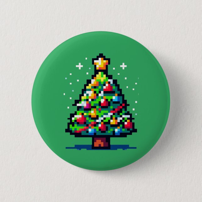 Pixelated Festivity: 8-Bit Christmas Tree Design 6 Cm Round Badge (Front)