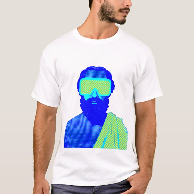 Pixelated Futuristic Bearded Figure Retro T-Shirt (Front)