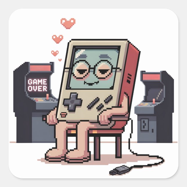 Pixelated Gamer Birthday Cake Kids Video Square Sticker (Front)