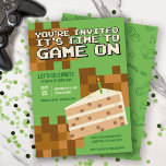Pixelated Gamer Cake Kids Birthday Invitation<br><div class="desc">This modern and cool boys birthday invitation design features a gaming design with pixelated features and a pixelated piece of cake on a green background. Can be personalised with the birthday kids name, age and other details necessary for your party. Set as an 9th birthday invite, but easy to edit....</div>