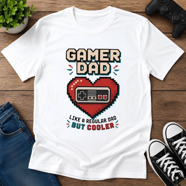 Pixelated Gamer Dad Pixel Heart Retro Controller  T-Shirt (Creator Uploaded)