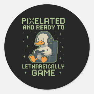 Pixelated Gamer Duck Retro 8-bit Gaming Parody Des Classic Round Sticker