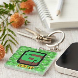 Pixelated Gamer Green Building Level Up 6 Key Ring