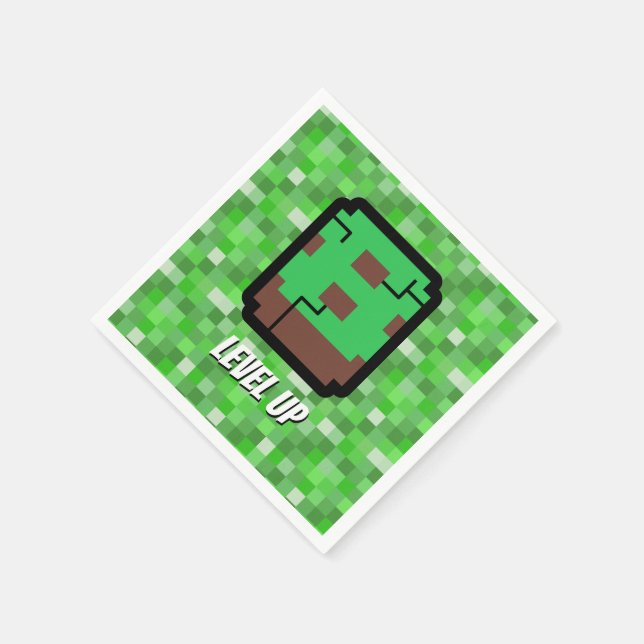 Pixelated Gamer Green Building Level Up 8 Napkin (Corner)