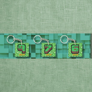 Pixelated Gamer Green Building Level Up 9 Key Ring