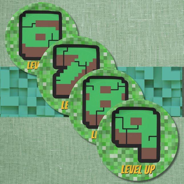 Pixelated Gamer Green Building Level Up 9 Paper Plate (Creator Uploaded)