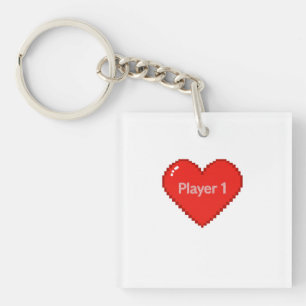 Pixelated Gaming Heart - Player 1 Art Key Ring