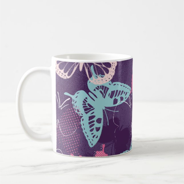 Pixelated graffiti butterflies in a pretty colour  coffee mug (Left)