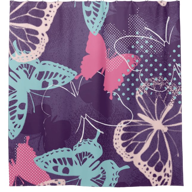 Pixelated graffiti butterflies in a pretty colour  shower curtain (Front)