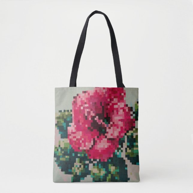 Pixelated hibiscus with Mint Background Tote Bag (Front)