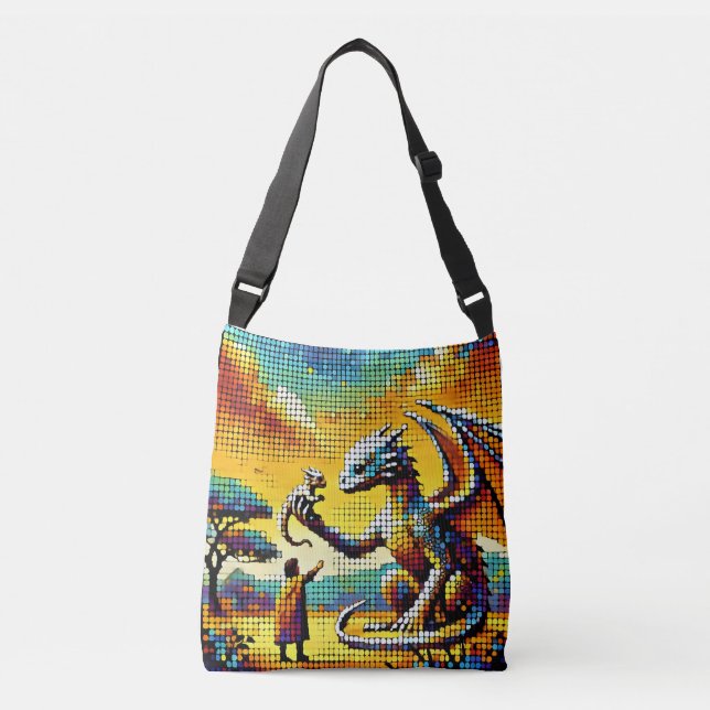 pixelated image of a dragon trainer crossbody bag (Front)