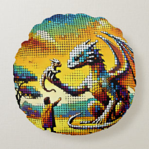 pixelated image of a dragon trainer round cushion