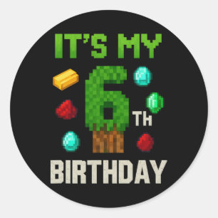 Pixelated Level 6 Birthday Gamer Kids Pixel Art De Classic Round Sticker