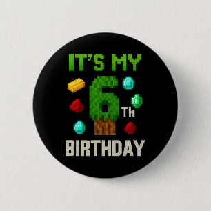 Pixelated Level 6 Birthday Gamer Kids Pixel Art De Cm Round Badge