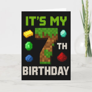 Pixelated Level 7 Birthday Kids Gamer Party Design Card