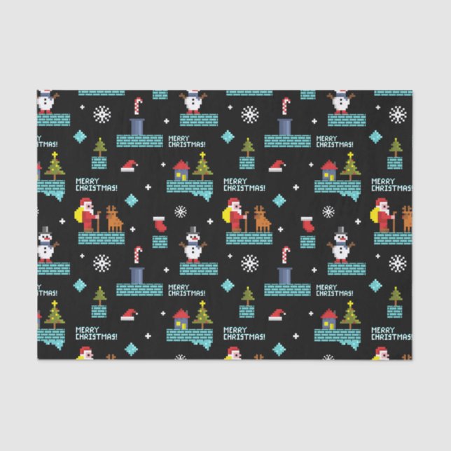 Pixelated Merry Christmas Pattern - Retro Design Tissue Paper (Front)