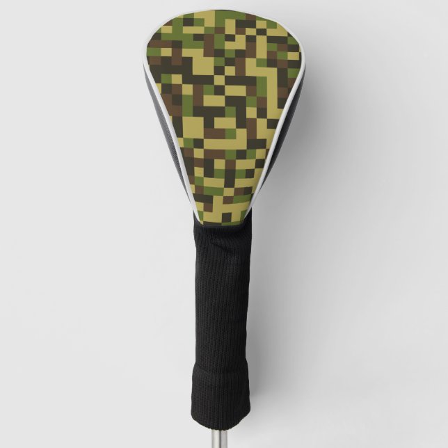 Pixelated military camouflage Driver Cover, White Golf Head Cover (Front)