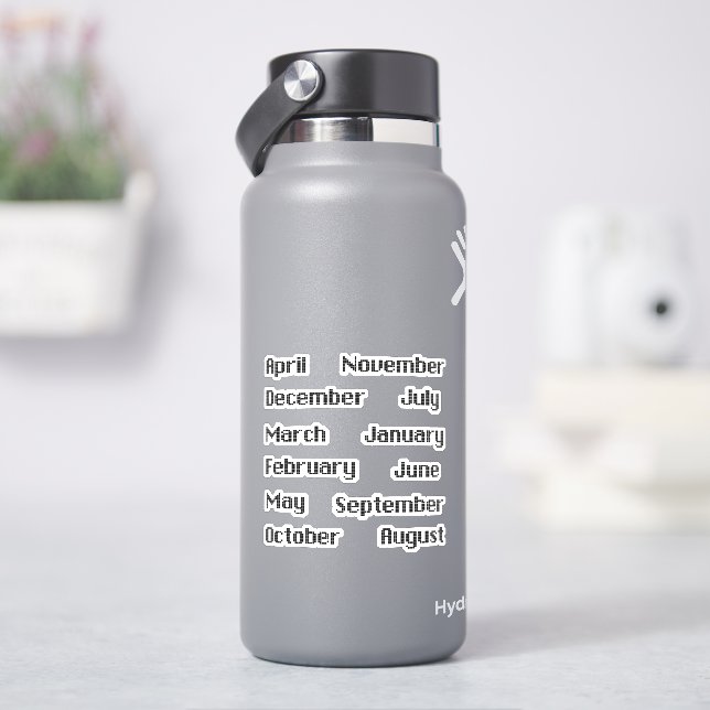 Pixelated Months Of The Year B/W Sticker Set (HydroFlask)