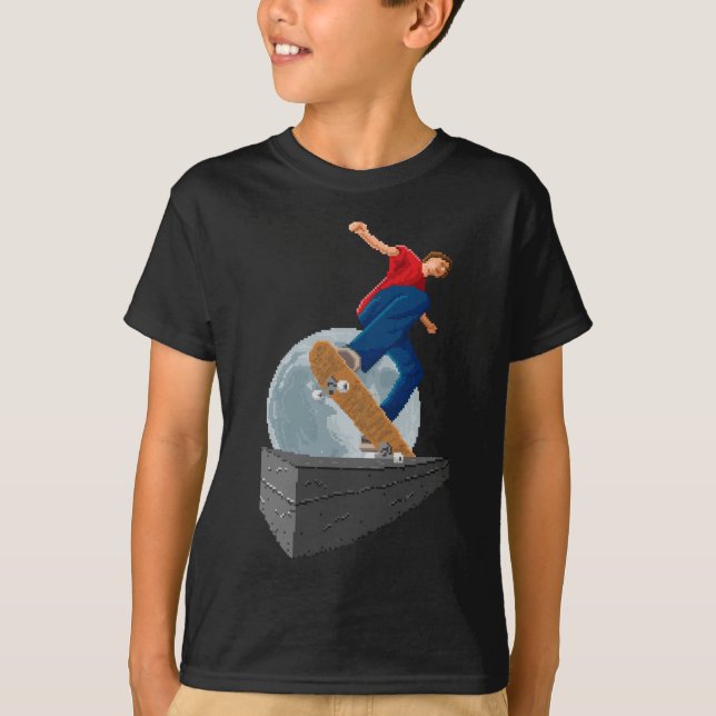 pixelated moon skater T-Shirt (Front)