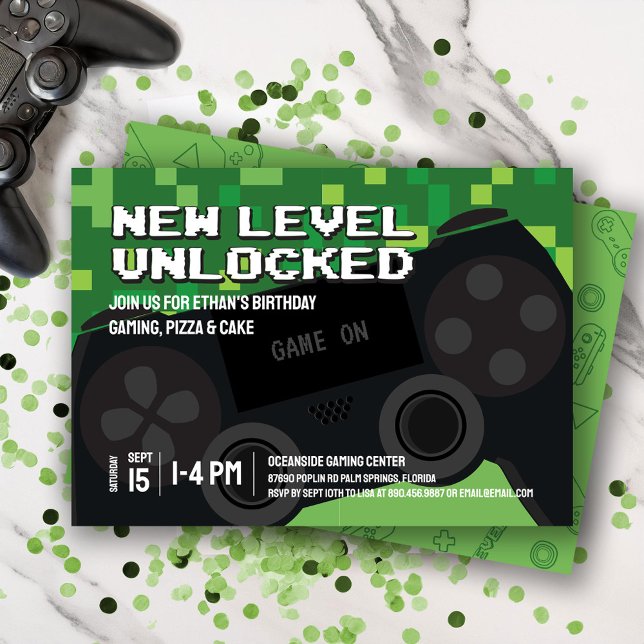 Pixelated New Level Gaming Controller Birthday Invitation (Creator Uploaded)