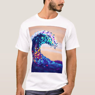 Pixelated Ocean Wave Artwork T-Shirt