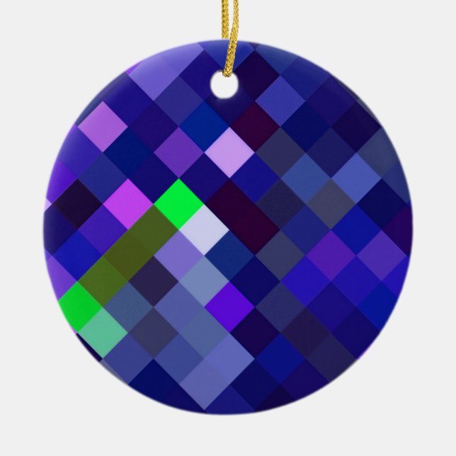 Pixelated Pattern - Indigo Ceramic Ornament (Front)
