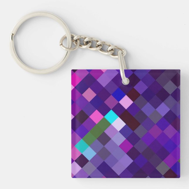 Pixelated Pattern - Purple Key Ring (Front)