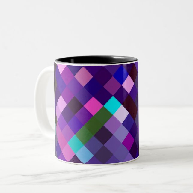 Pixelated Pattern - Purple Two-Tone Coffee Mug (Front Left)