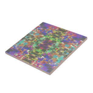 Pixelated Patterned Beyond Colours Of The Rainbow Ceramic Tile