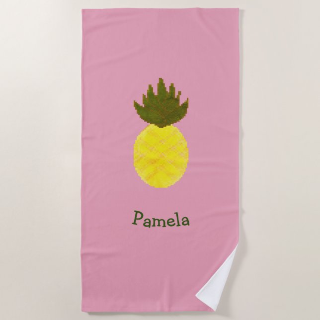 Pixelated Pineapple Beach Towel (Front)