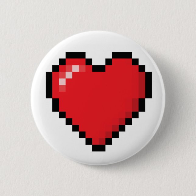 Pixelated red video game heart 6 cm round badge (Front)