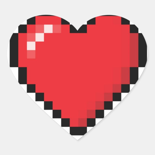 Pixelated red video game heart sticker (Front)