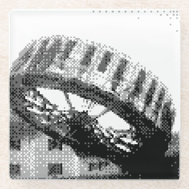pixelated spinny ride glass coaster (Front)