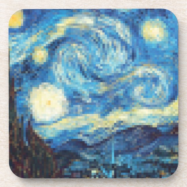 Pixelated Starry Night by Van Gogh Coaster (Front)
