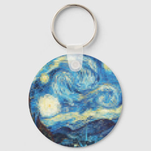 Pixelated Starry Night by Van Gogh Key Ring