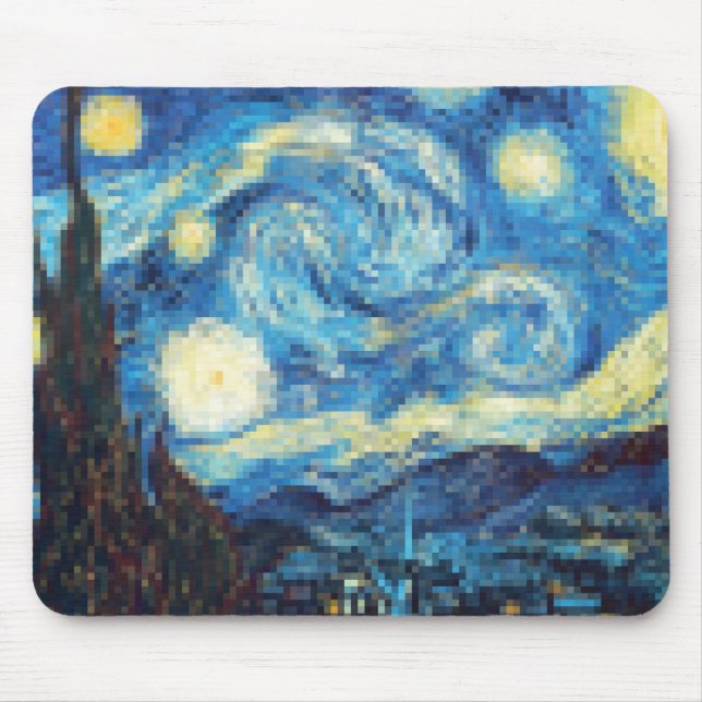 Pixelated Starry Night by Van Gogh Mouse Pad (Front)