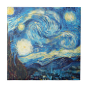 Pixelated Starry Night by Van Gogh Tile