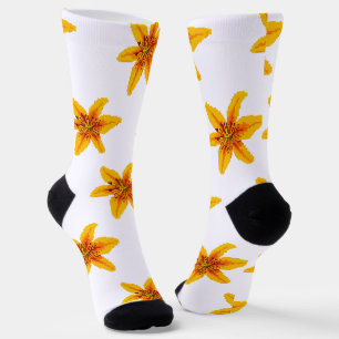 Pixelated Yellow Lily Flower Socks