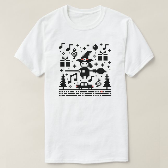 Pixelated Yuletide Magic Witch Festive Game Night T-Shirt (Design Front)