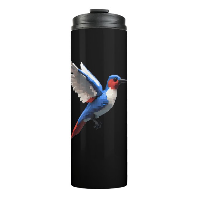 Pixeled Blue Hummingbird Thermal Tumbler (Front)
