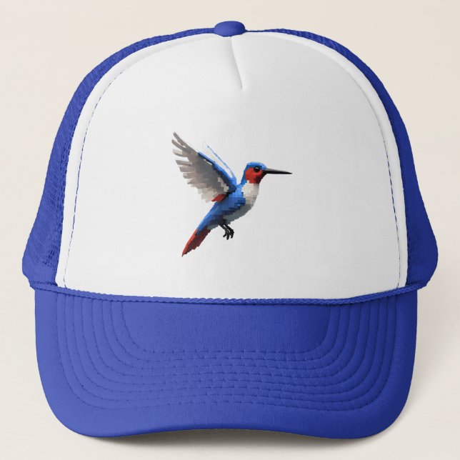 Pixeled Blue Hummingbird Trucker Hat (Front)