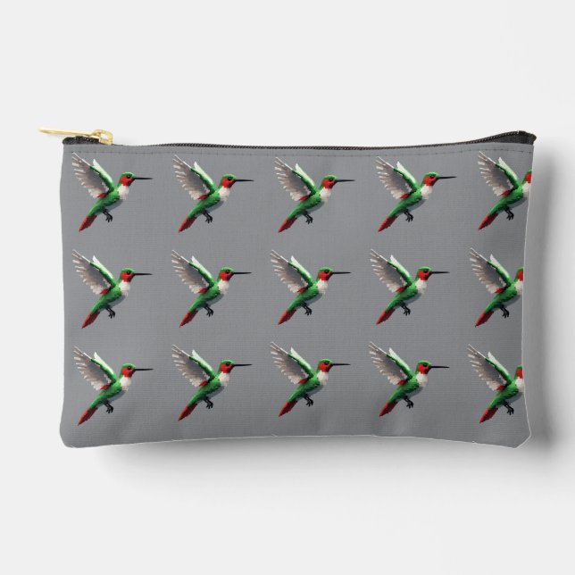 Pixeled Green Hummingbird Accessory Pouch (Front)
