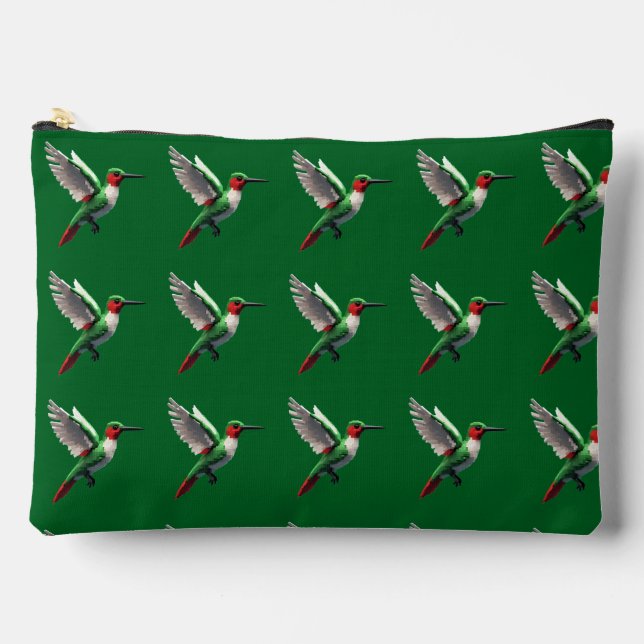 Pixeled Green Hummingbird Accessory Pouch (Front)