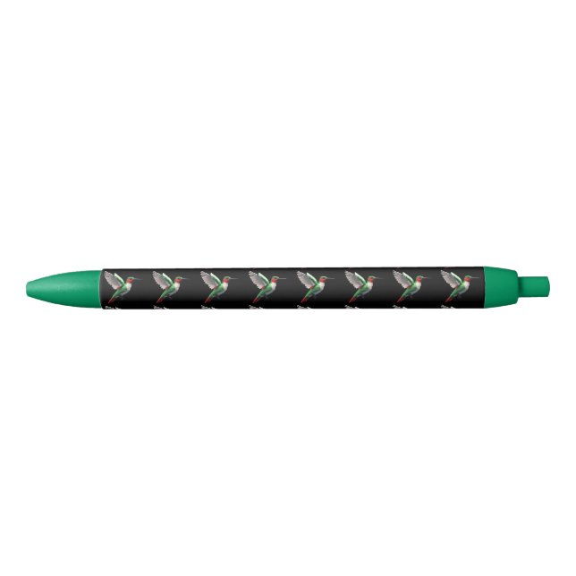 Pixeled Green Hummingbird  Black Ink Pen (Front)