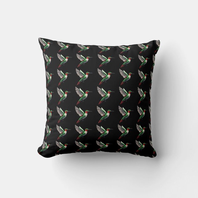Pixeled Green Hummingbird  Cushion (Front)
