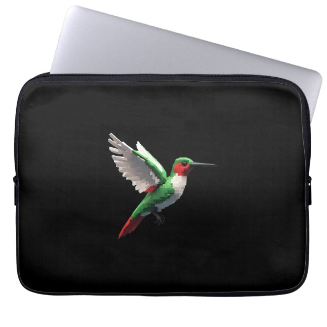 Pixeled Green Hummingbird Laptop Sleeve (Front)