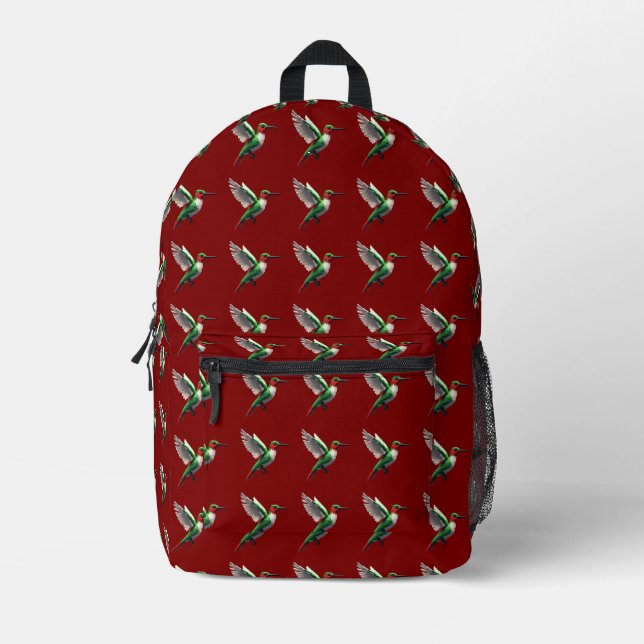 Pixeled Green Hummingbird Printed Backpack (Front)