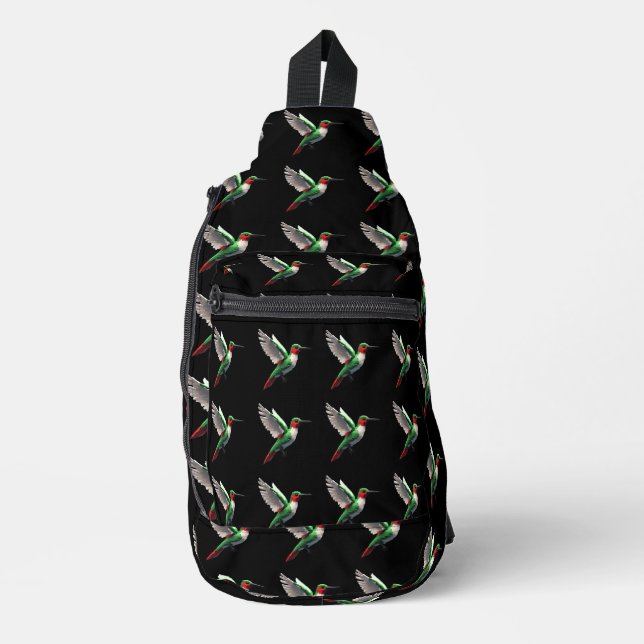 Pixeled Green Hummingbird Sling Bag (Front)
